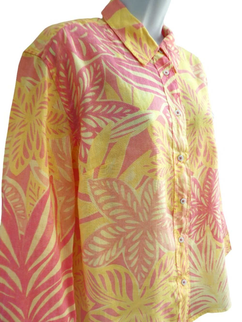 LiNeN Talbots Watercolor Pink Yellow Botanical Shirt Long Sleeve Button Front M